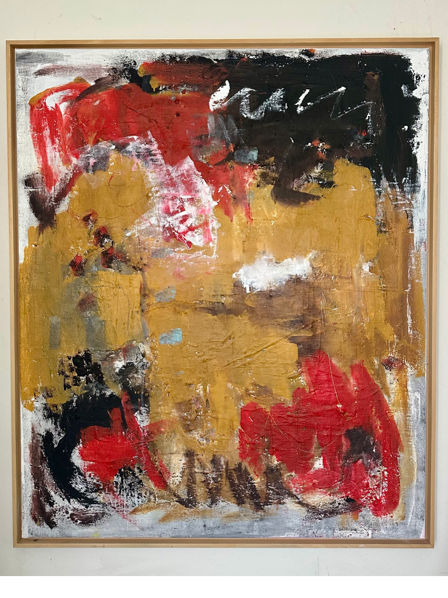 Abstract painting red black gold textured contemporary art