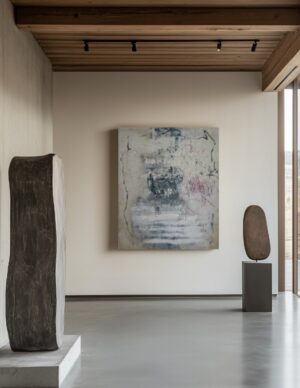 Abstract gray white pink painting 100x120cm by Léonce Lemmens
