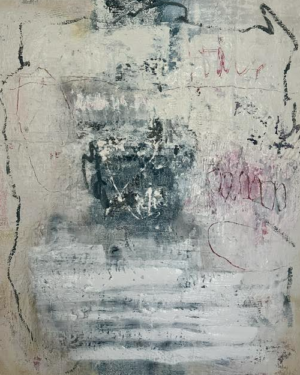 Abstract mixed-media Gray with Groove by Léonce Lemmens