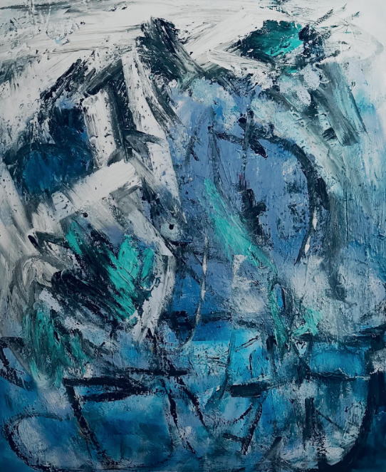 Expressionistisch schilderij van Léonce Lemmens, getitels Lost in the Blue